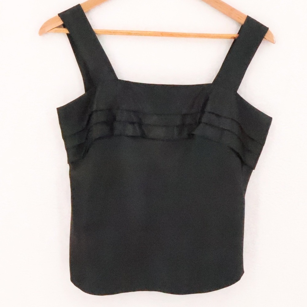Lucie Ann II Vintage Ruffle Camisole Tank Top Womens Size S Black Satin Y2K USA